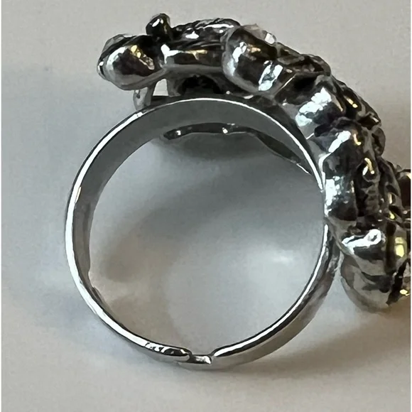 Seashell Beach Motif Silver Tone with rhinestones Ring sz 7 - Picture 7 of 12